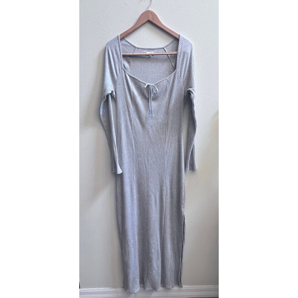 Aerie Always and Forever Real Squared Neck Knit Long Sleeve Dress Lg Front Slit